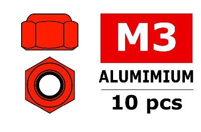Team Corally - Aluminium Sechskantmutter Selbstsichernd - M3 - Rot - 10 St