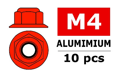 Team Corally - Aluminium Sechskantmutter Selbstsichernd - M4 - mit Bund - Rot - 10 St