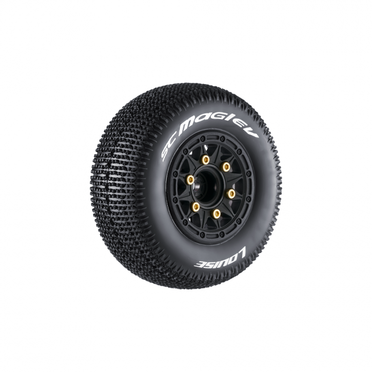 Louise RC - SC-MAGLEV - 1-10 Short Course Tire Set - Mounted - Soft - Black Wheels - Removable 1-10 SC Hex - 12, 14, 17mm