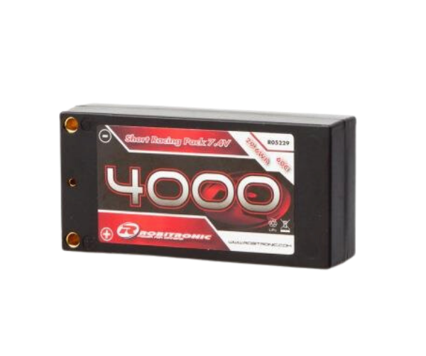 LiPo 7.4V, 4000mAh, 60C, 2S-1P, Short Racing Pack