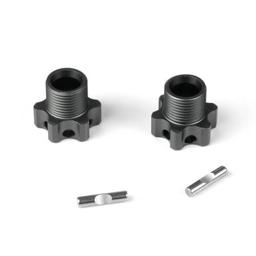 TKR5071D – Wheel Hubs (+3mm, lightened, gun metal ano, w/pins, 2pcs